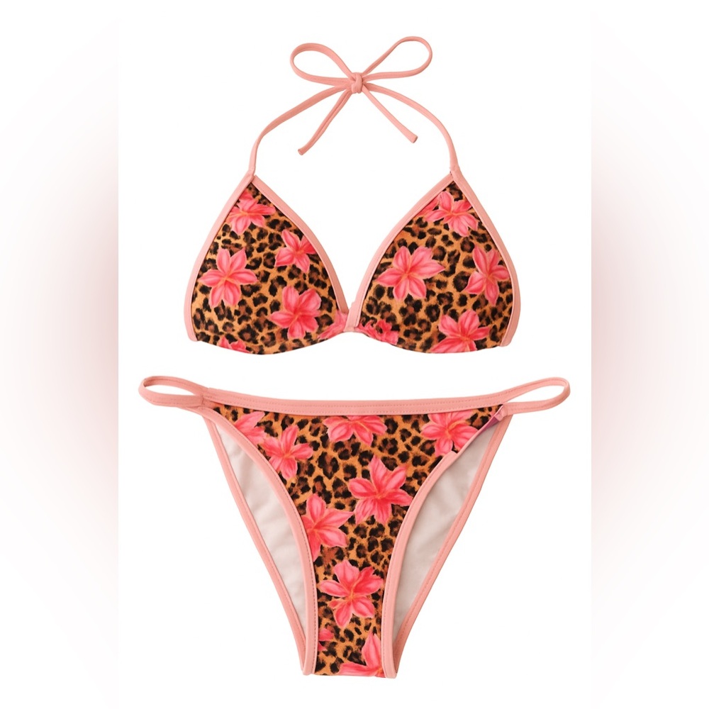 Pink Floral Leopard Bikini Set Size S - Brand New Never Worn